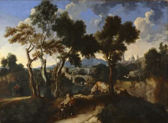 Landschaft mit Dorfbewohnern, ca. 1640